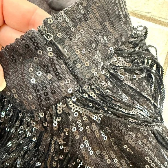 12th Tribe Black Sequin Fringe Mini Skirt - Picture 4 of 10